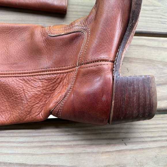 SOLD Frye Sabrina Campus Boots women’s 8 saddle brown tan leather pull on tall - Picture 8 of 13